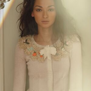 Anthropologie Sweater Field Flower Cardigan with Floral Embellishments Size S